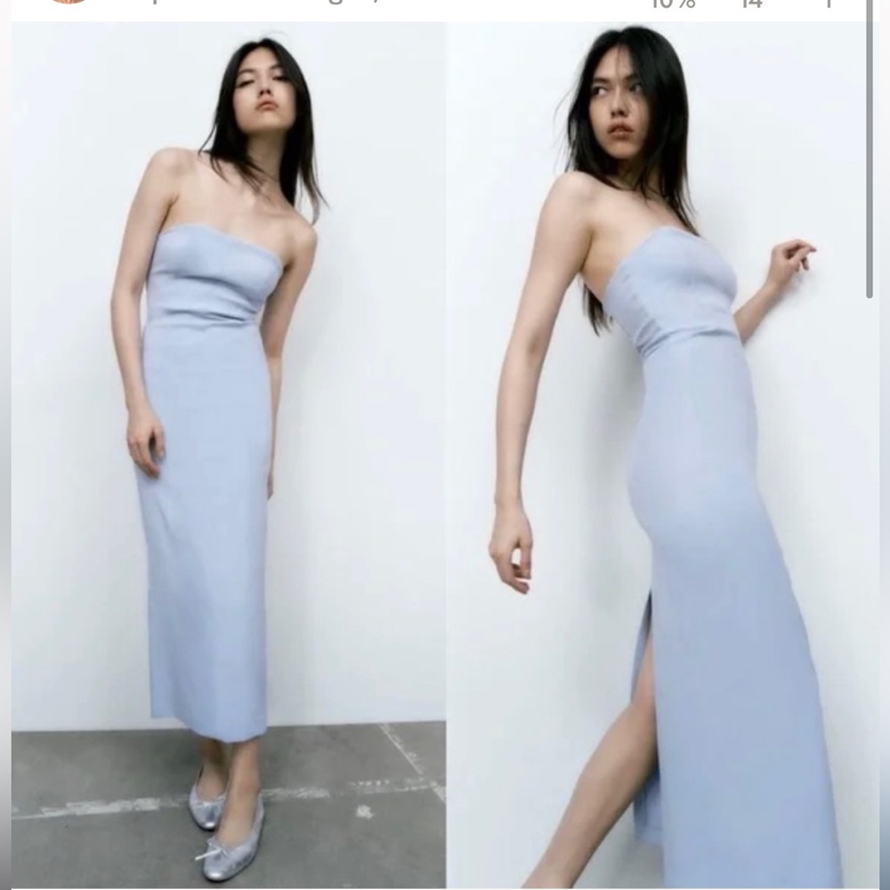 Zara straplesss blue midi dress